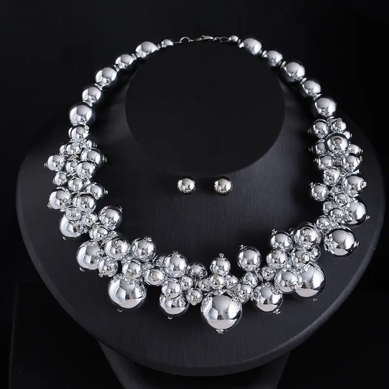 Cross-Border Exclusive Supply of Irregular Geometric Beaded Necklace and Earring Set, French Retro European and American Exquisite Pearl Clavicle Chain — feature 33