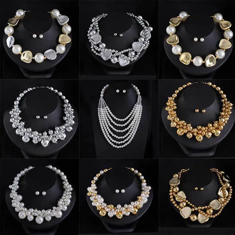 Cross-Border Exclusive Supply of Irregular Geometric Beaded Necklace and Earring Set, French Retro European and American Exquisite Pearl Clavicle Chain — feature 6