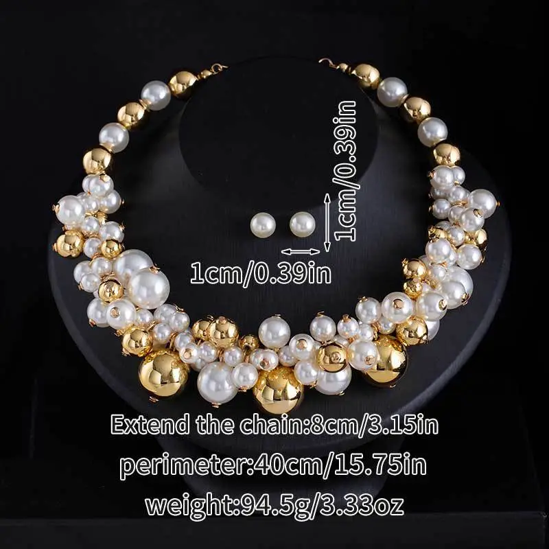 Cross-Border Exclusive Supply of Irregular Geometric Beaded Necklace and Earring Set, French Retro European and American Exquisite Pearl Clavicle Chain — feature 7