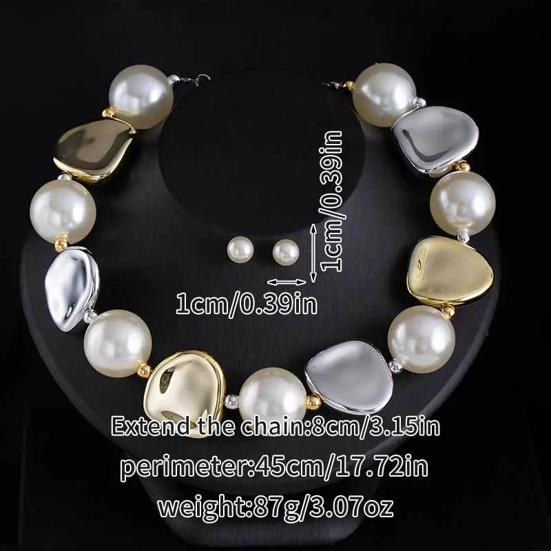 Cross-Border Exclusive Supply of Irregular Geometric Beaded Necklace and Earring Set, French Retro European and American Exquisite Pearl Clavicle Chain — feature 8