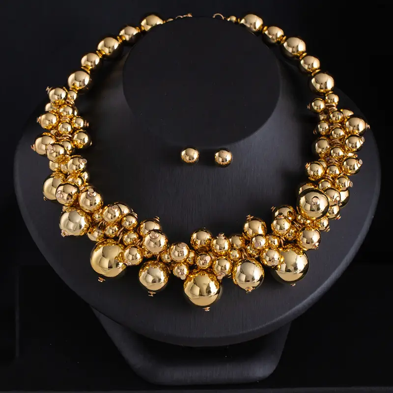 Cross-Border Exclusive Supply of Irregular Geometric Beaded Necklace and Earring Set, French Retro European and American Exquisite Pearl Clavicle Chain
