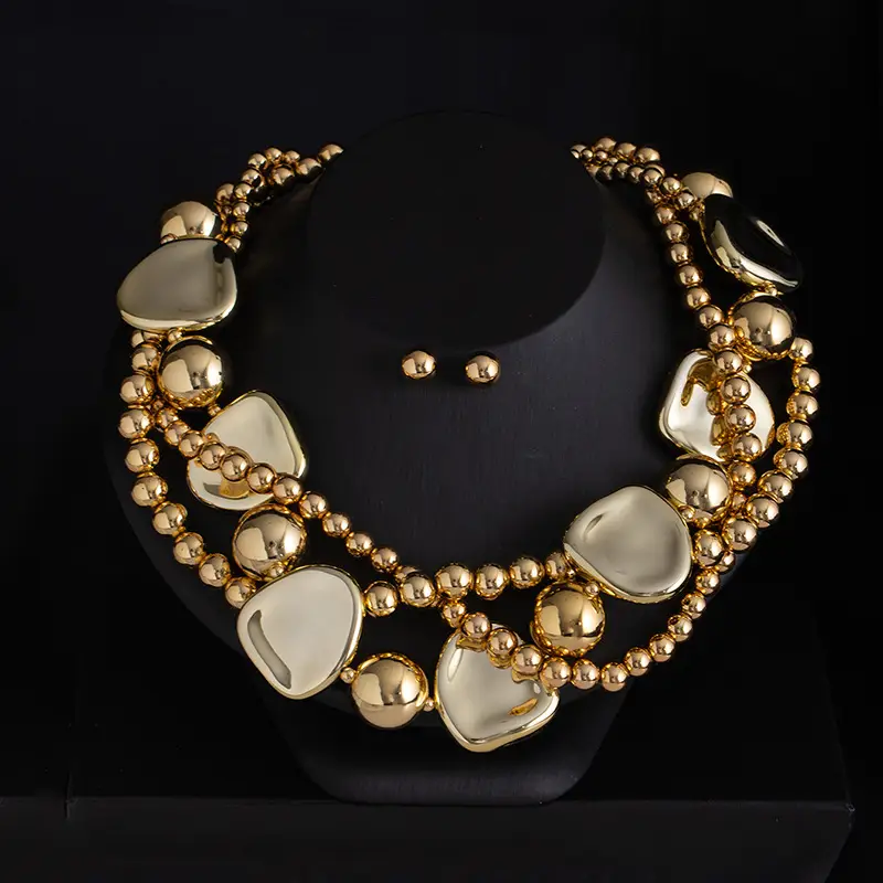 Cross-Border Exclusive Supply of Irregular Geometric Beaded Necklace and Earring Set, French Retro European and American Exquisite Pearl Clavicle Chain
