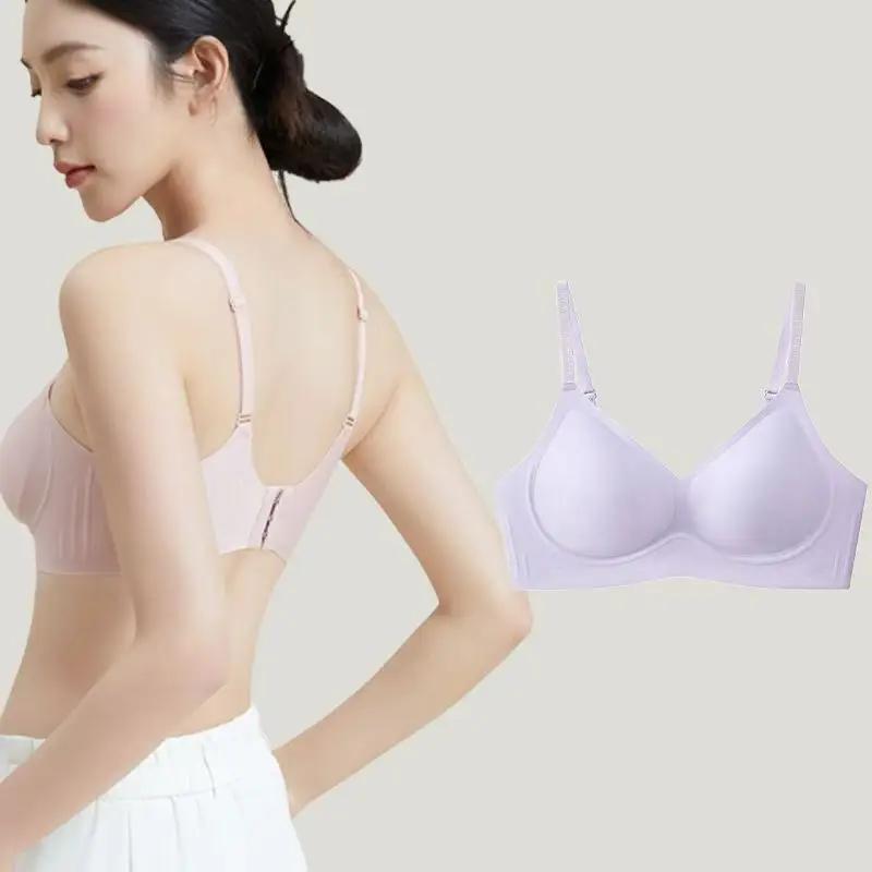 Cross-Border Seamless Underwear with Jelly Strips for Soft Support, Side Breast Collection, Fixed Cups, Wireless, Ultra-Soft and Thin Bra