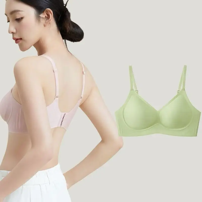 Cross-Border Seamless Underwear with Jelly Strips for Soft Support, Side Breast Collection, Fixed Cups, Wireless, Ultra-Soft and Thin Bra