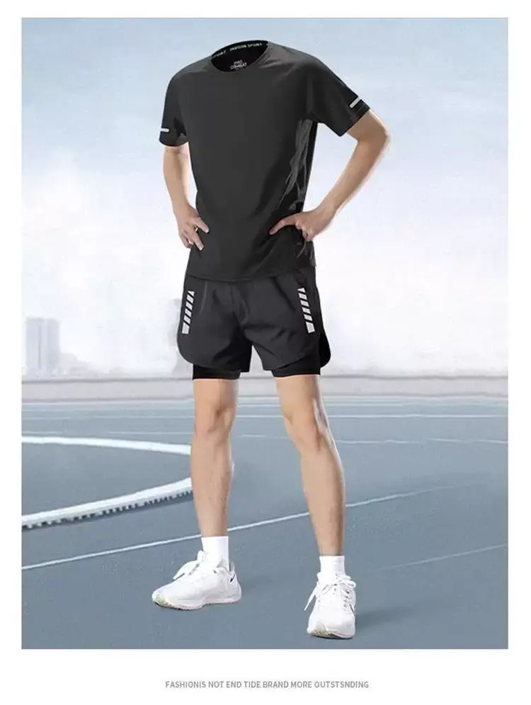 Marathon Professional Running Men's Sports Suit Summer Short-Sleeved Shorts Equipment Quick-Drying Training Fitness Clothes Special — feature 16
