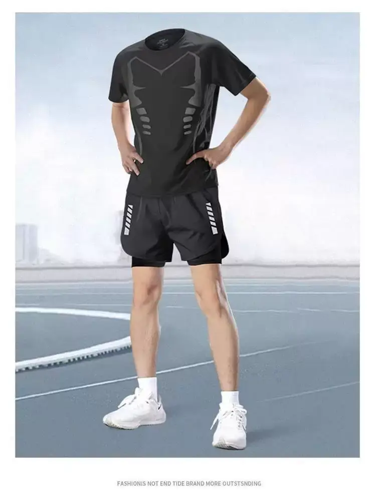 Marathon Professional Running Men's Sports Suit Summer Short-Sleeved Shorts Equipment Quick-Drying Training Fitness Clothes Special — feature 17