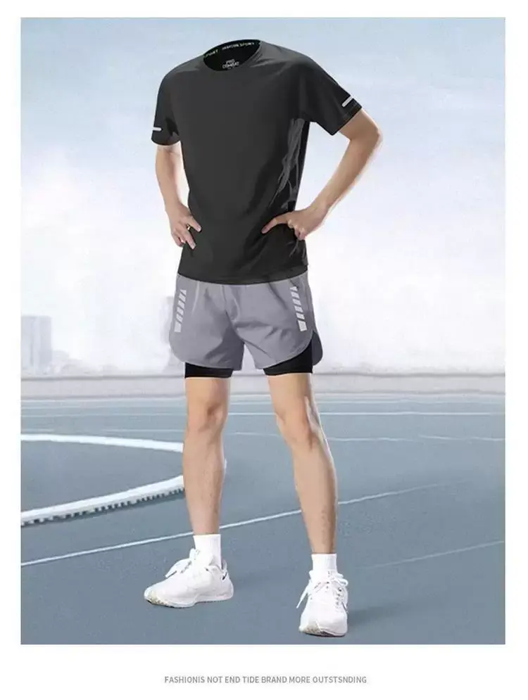 Marathon Professional Running Men's Sports Suit Summer Short-Sleeved Shorts Equipment Quick-Drying Training Fitness Clothes Special — feature 18