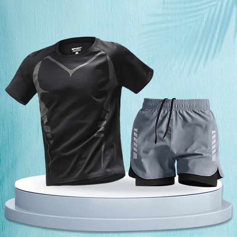 Marathon Professional Running Men's Sports Suit Summer Short-Sleeved Shorts Equipment Quick-Drying Training Fitness Clothes Special