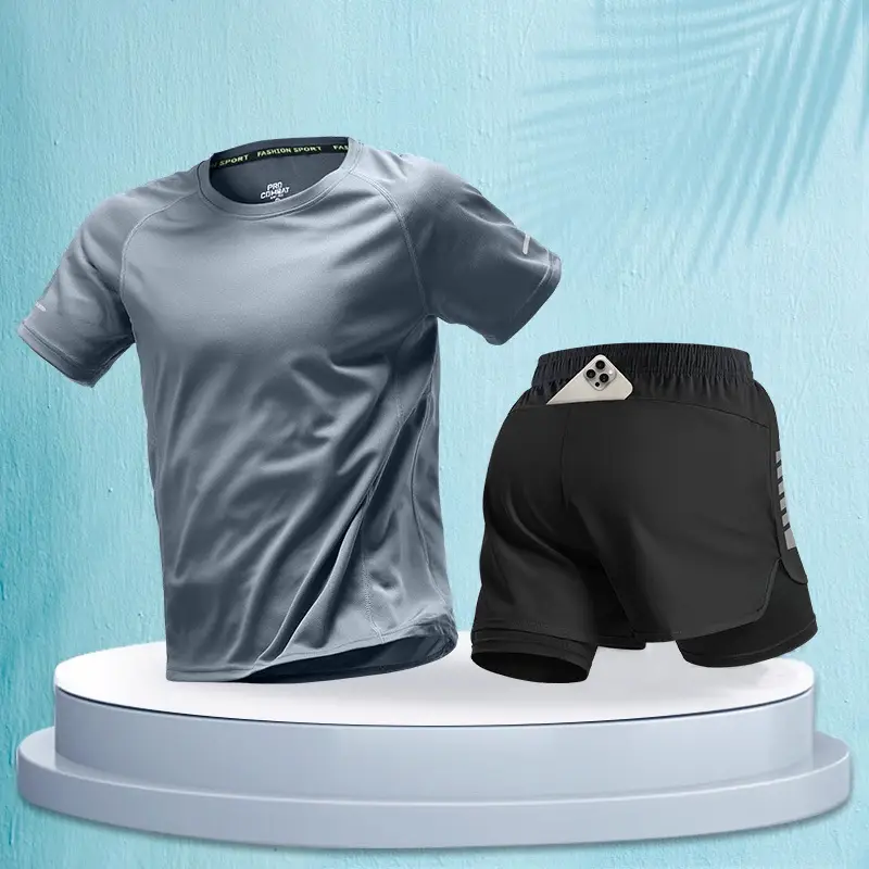 Marathon Professional Running Men's Sports Suit Summer Short-Sleeved Shorts Equipment Quick-Drying Training Fitness Clothes Special