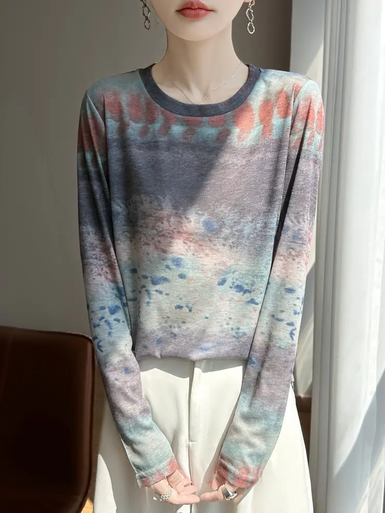 High-End Stylish Long-Sleeved T-Shirt for Women 2026 Spring and Summer New Retro Fashion Knitwear Lazy Style Base Shirt