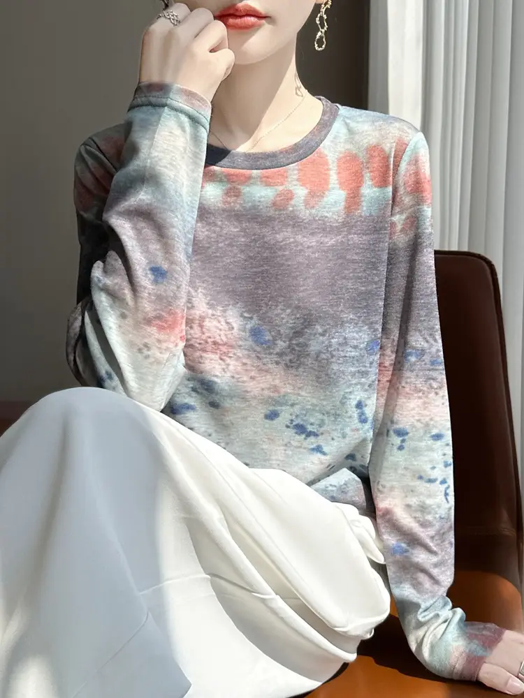 High-End Stylish Long-Sleeved T-Shirt for Women 2026 Spring and Summer New Retro Fashion Knitwear Lazy Style Base Shirt