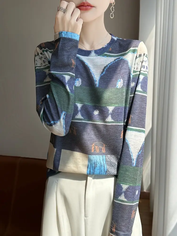 High-End Stylish Long-Sleeved T-Shirt for Women 2026 Spring and Summer New Retro Fashion Knitwear Lazy Style Base Shirt