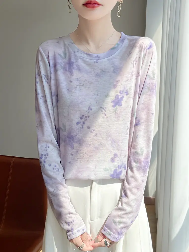 High-End Stylish Long-Sleeved T-Shirt for Women 2026 Spring and Summer New Retro Fashion Knitwear Lazy Style Base Shirt