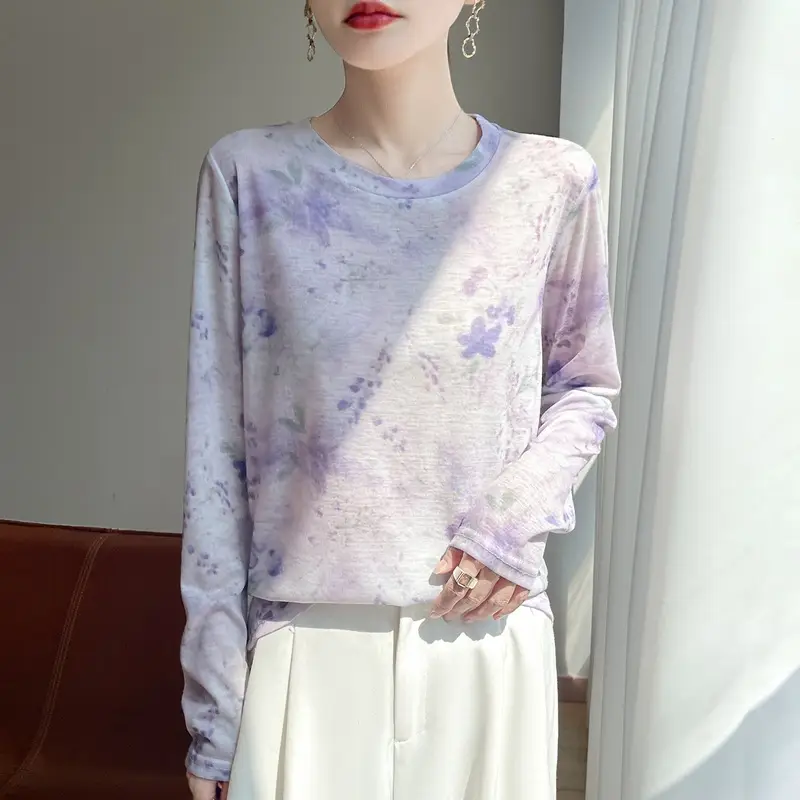 High-End Stylish Long-Sleeved T-Shirt for Women 2026 Spring and Summer New Retro Fashion Knitwear Lazy Style Base Shirt