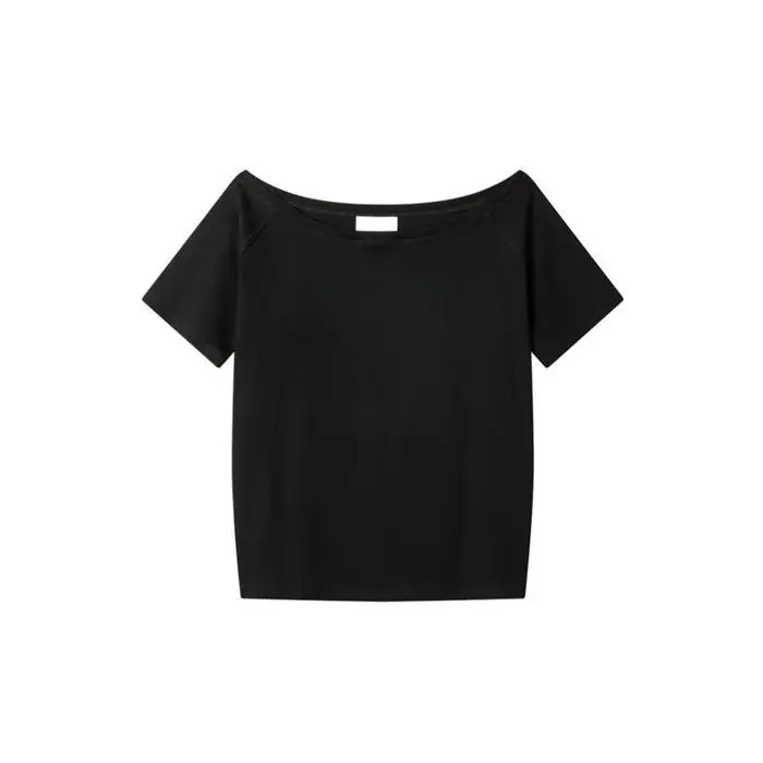 Off-Shoulder Short-Sleeve T-Shirt for Women with Custom Pattern, Slim Fit, Waist-Cinching, Solid Color Top, Sexy New Style