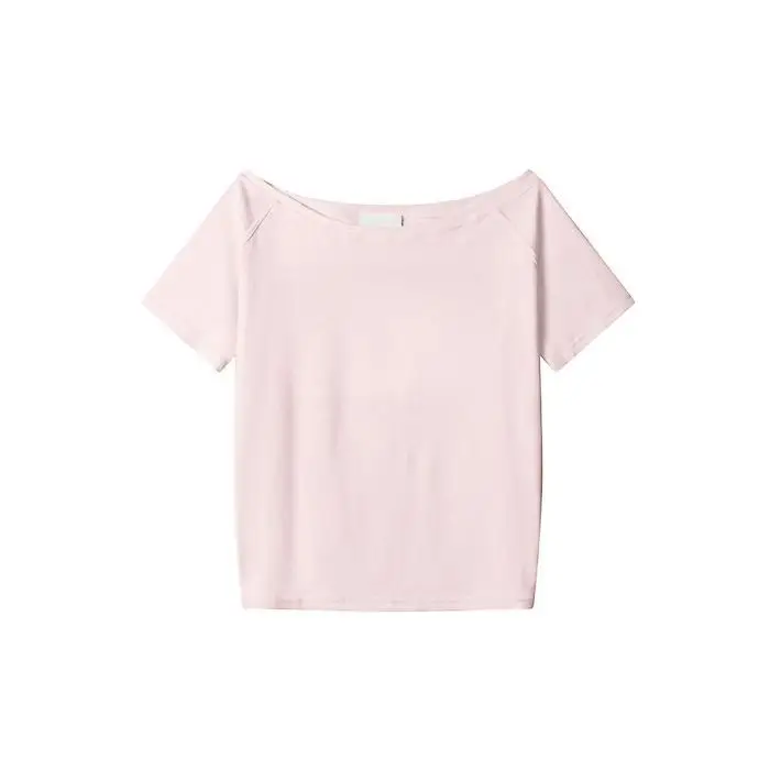 Off-Shoulder Short-Sleeve T-Shirt for Women with Custom Pattern, Slim Fit, Waist-Cinching, Solid Color Top, Sexy New Style — feature 10
