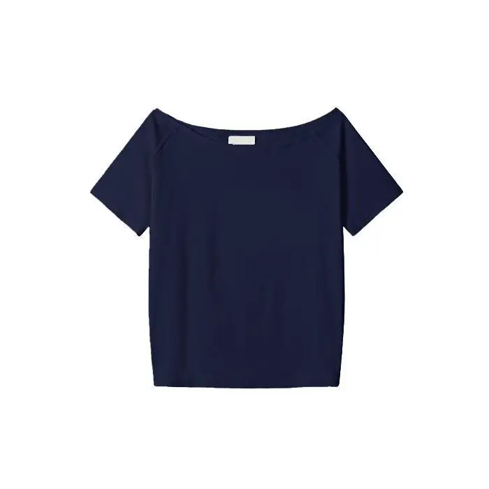 Off-Shoulder Short-Sleeve T-Shirt for Women with Custom Pattern, Slim Fit, Waist-Cinching, Solid Color Top, Sexy New Style — feature 11