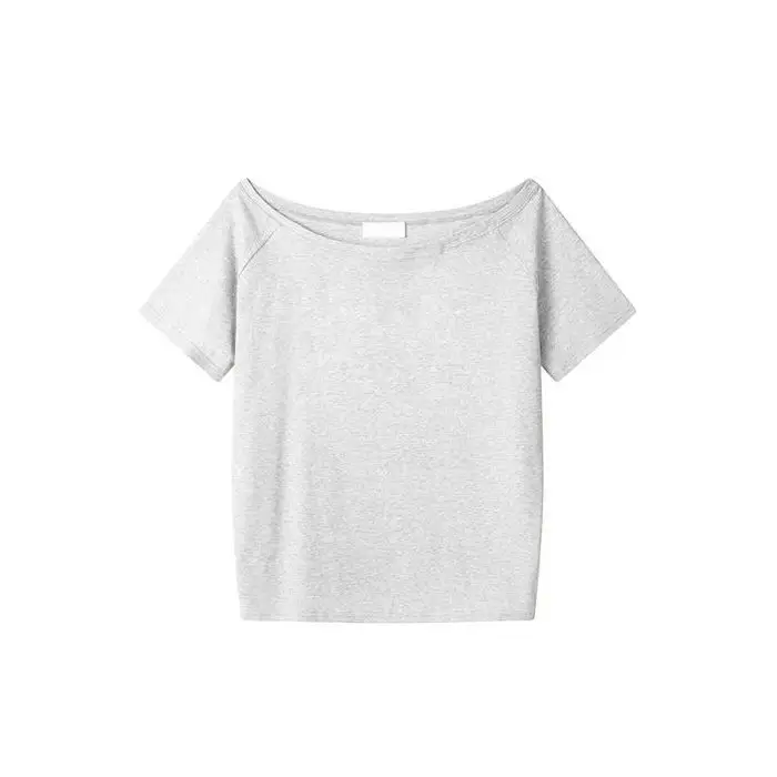 Off-Shoulder Short-Sleeve T-Shirt for Women with Custom Pattern, Slim Fit, Waist-Cinching, Solid Color Top, Sexy New Style — feature 7
