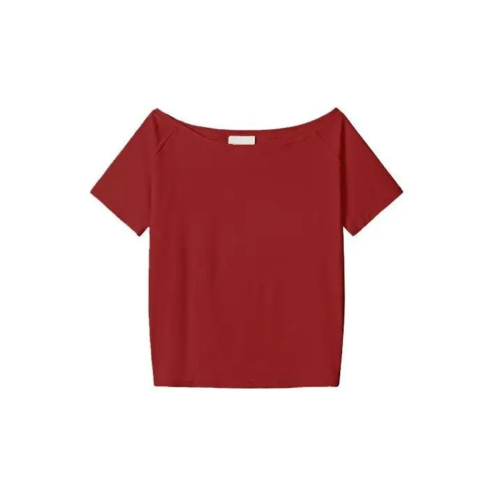 Off-Shoulder Short-Sleeve T-Shirt for Women with Custom Pattern, Slim Fit, Waist-Cinching, Solid Color Top, Sexy New Style