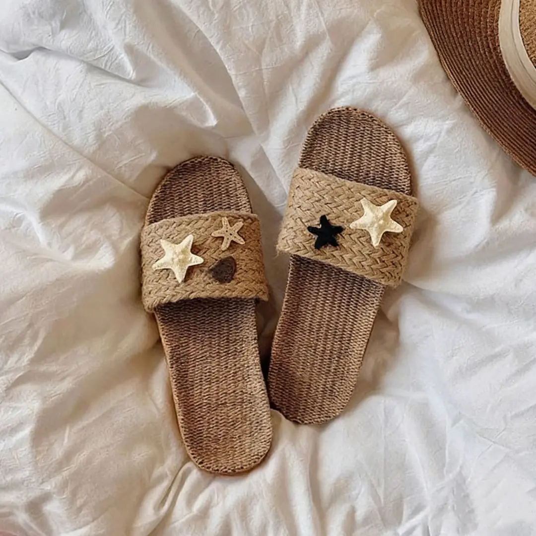 New Summer Linen Straw Woven Refreshing Slippers, Breathable Vacation Style Trendy High-End Foot Care Slippers, Beach Sandals — feature 3