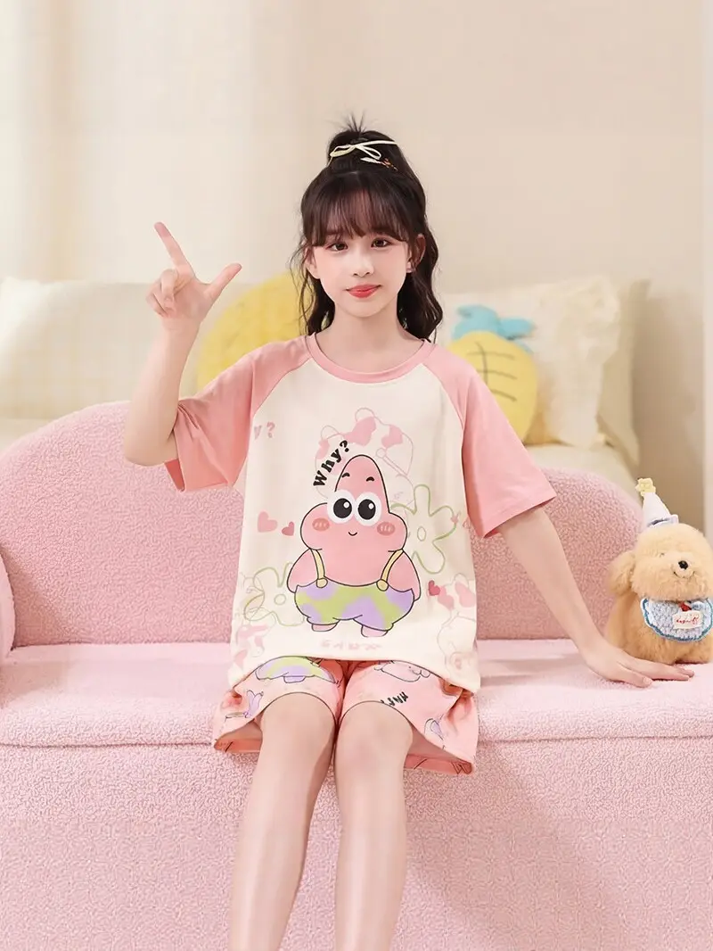 Children's Pajamas, Summer Style, Girls' Cartoon Short-Sleeved Suits, Cute Princess Style, Big Kidsren's Home Clothes, New Summer Style