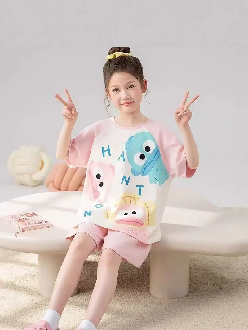 Children's Pajamas, Summer Style, Girls' Cartoon Short-Sleeved Suits, Cute Princess Style, Big Kidsren's Home Clothes, New Summer Style