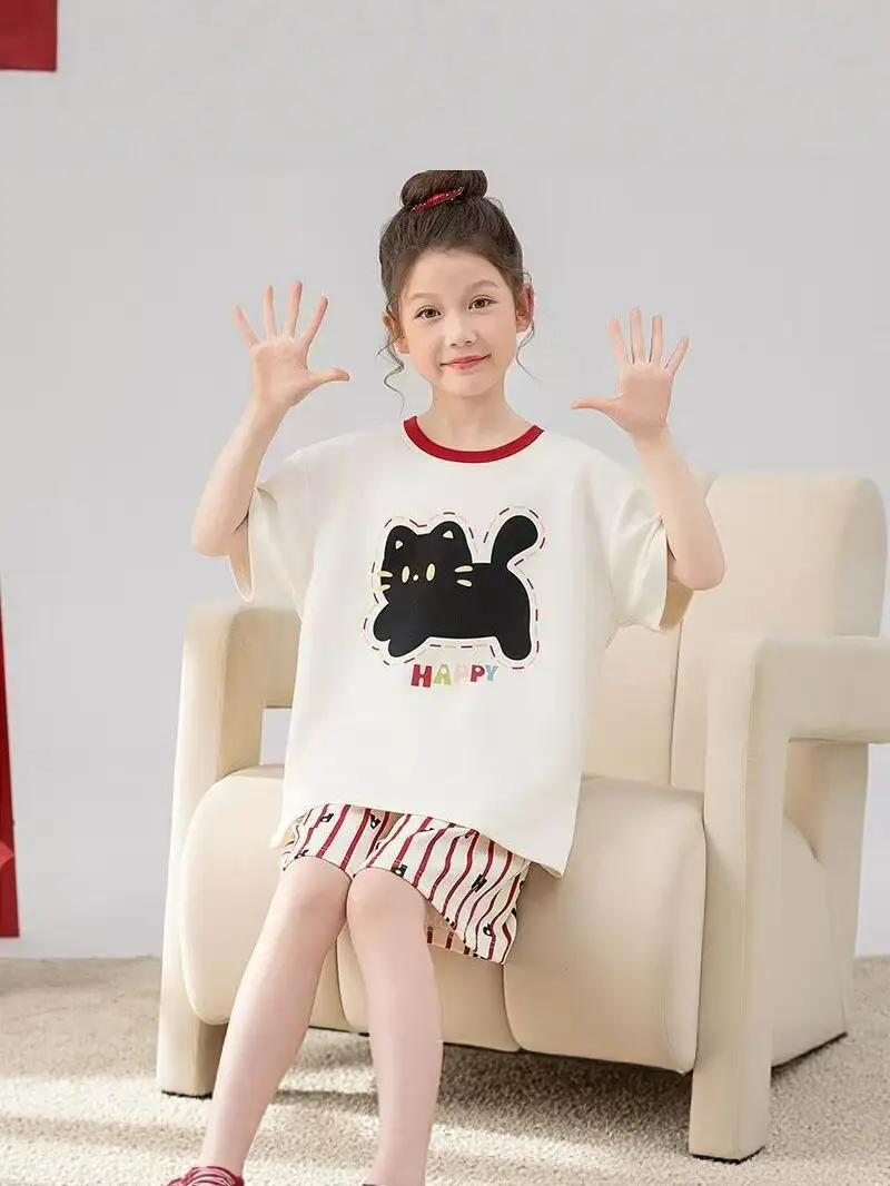 Children's Pajamas, Summer Style, Girls' Cartoon Short-Sleeved Suits, Cute Princess Style, Big Kidsren's Home Clothes, New Summer Style