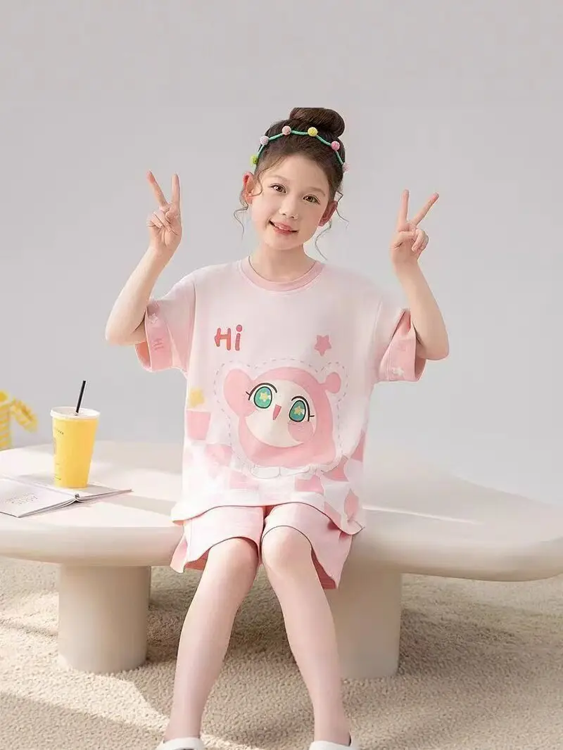 Children's Pajamas, Summer Style, Girls' Cartoon Short-Sleeved Suits, Cute Princess Style, Big Kidsren's Home Clothes, New Summer Style