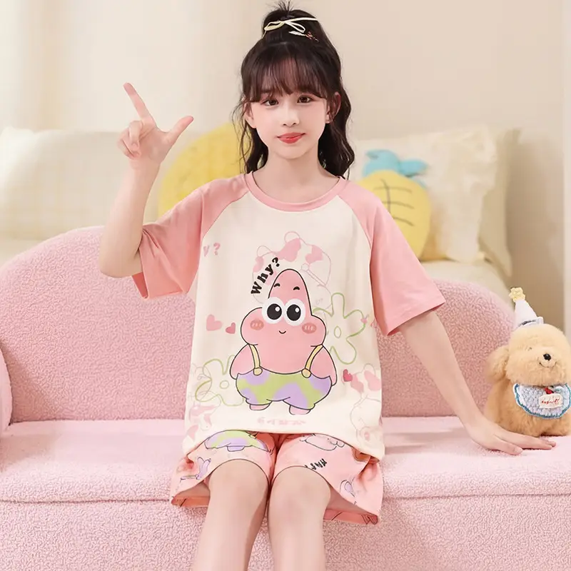 Children's Pajamas, Summer Style, Girls' Cartoon Short-Sleeved Suits, Cute Princess Style, Big Kidsren's Home Clothes, New Summer Style