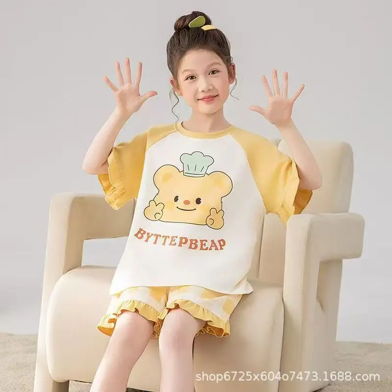 Children's Pajamas, Summer Style, Girls' Cartoon Short-Sleeved Suits, Cute Princess Style, Big Kidsren's Home Clothes, New Summer Style
