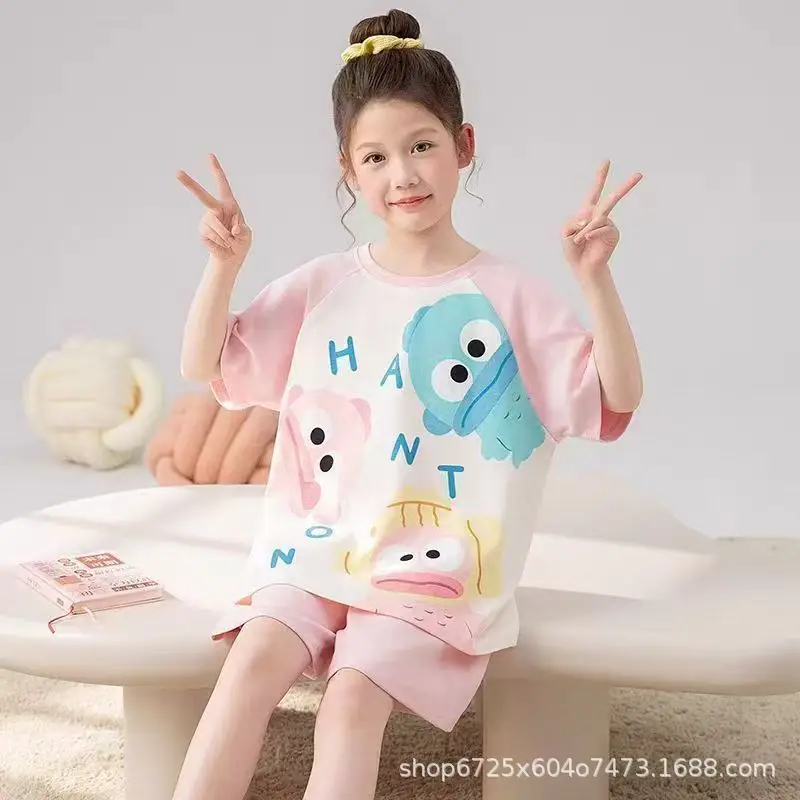 Children's Pajamas, Summer Style, Girls' Cartoon Short-Sleeved Suits, Cute Princess Style, Big Kidsren's Home Clothes, New Summer Style