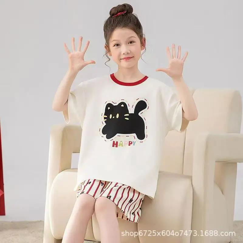 Children's Pajamas, Summer Style, Girls' Cartoon Short-Sleeved Suits, Cute Princess Style, Big Kidsren's Home Clothes, New Summer Style