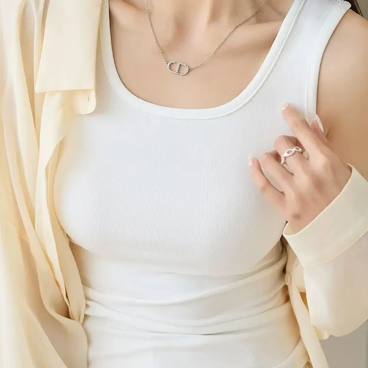Rayon Summer Slimming U-Neck Tank Top for Women, Pure Cotton, Covers Side Breasts, Prevents Exposure, Casual Racerback Camisole for Outerwear