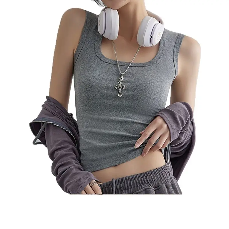 Rayon Summer Slimming U-Neck Tank Top for Women, Pure Cotton, Covers Side Breasts, Prevents Exposure, Casual Racerback Camisole for Outerwear