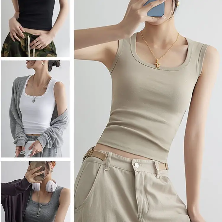 Rayon Summer Slimming U-Neck Tank Top for Women, Pure Cotton, Covers Side Breasts, Prevents Exposure, Casual Racerback Camisole for Outerwear — feature 1