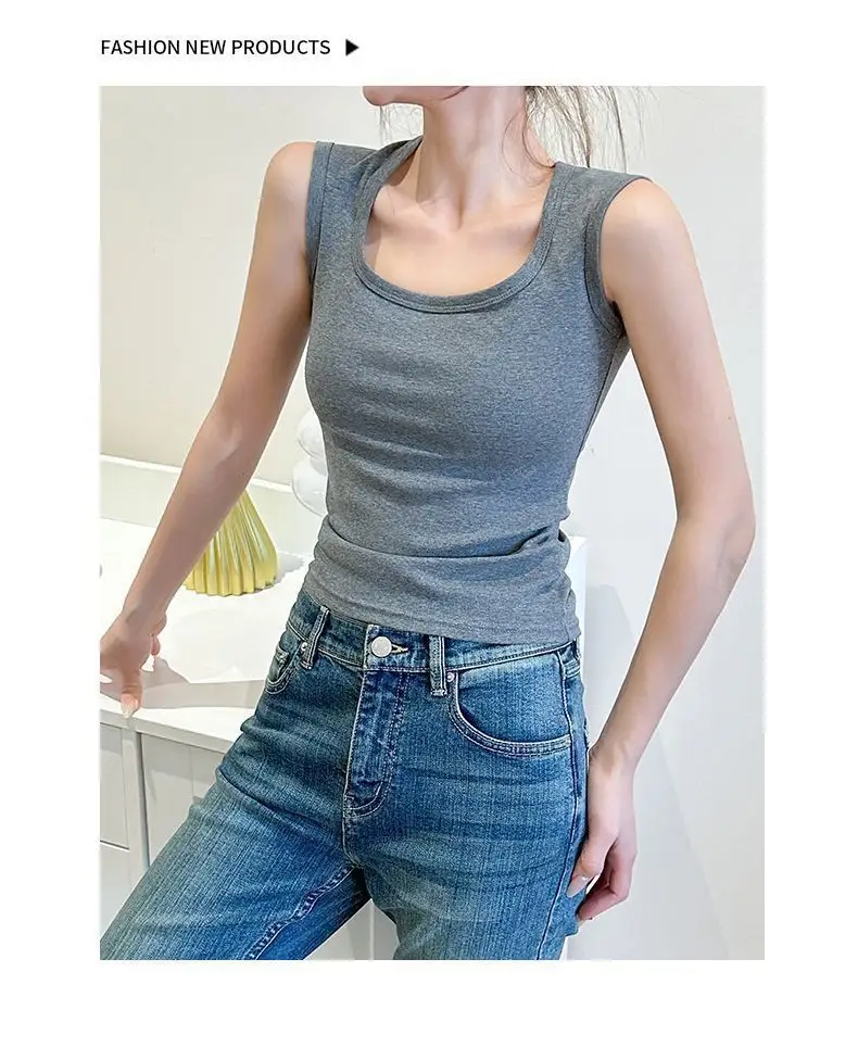 Rayon Summer Slimming U-Neck Tank Top for Women, Pure Cotton, Covers Side Breasts, Prevents Exposure, Casual Racerback Camisole for Outerwear — feature 15