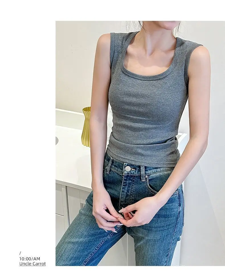 Rayon Summer Slimming U-Neck Tank Top for Women, Pure Cotton, Covers Side Breasts, Prevents Exposure, Casual Racerback Camisole for Outerwear — feature 16