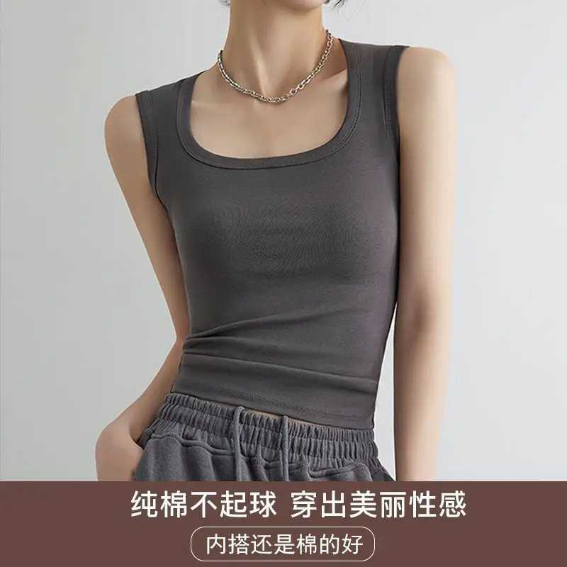 Rayon Summer Slimming U-Neck Tank Top for Women, Pure Cotton, Covers Side Breasts, Prevents Exposure, Casual Racerback Camisole for Outerwear