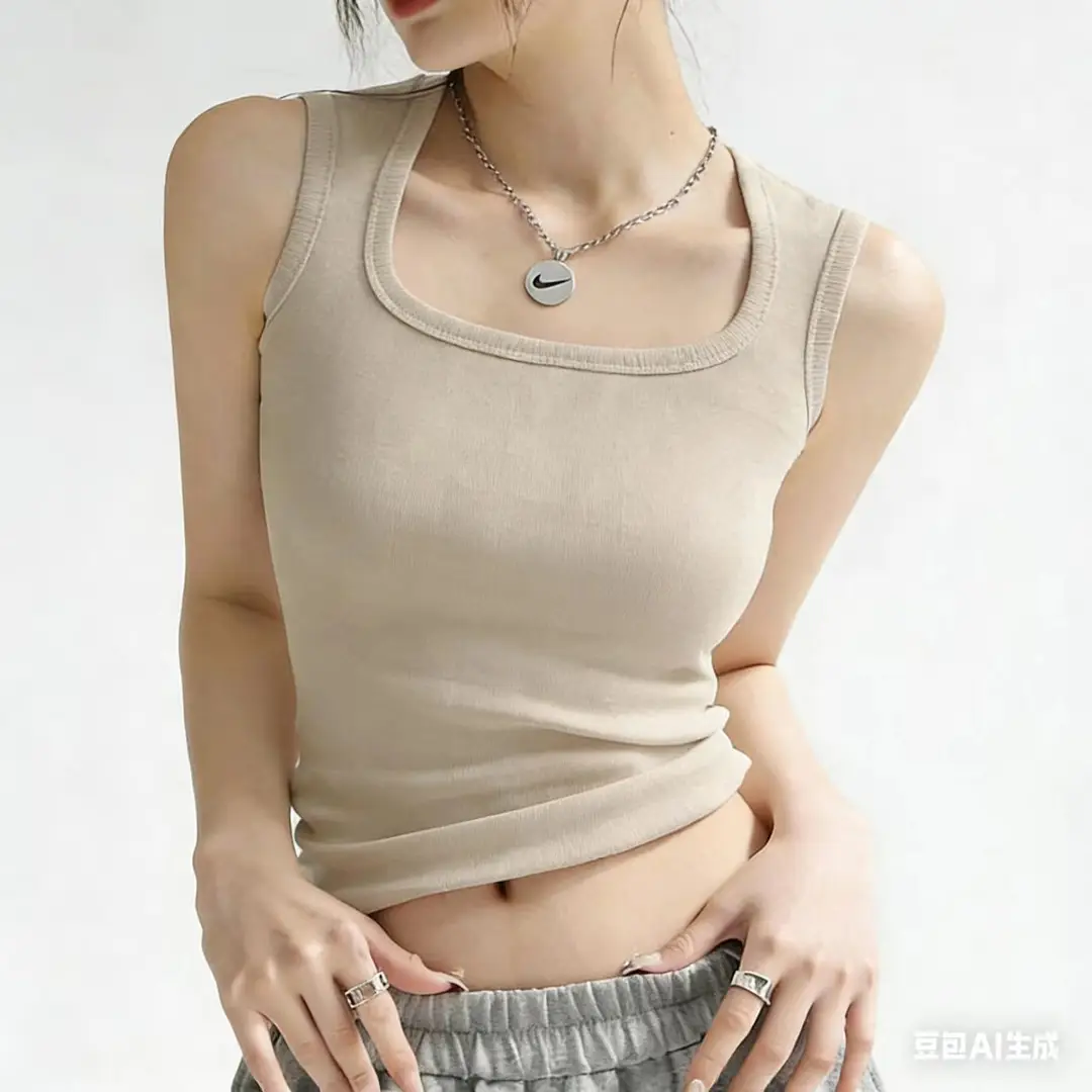 Rayon Summer Slimming U-Neck Tank Top for Women, Pure Cotton, Covers Side Breasts, Prevents Exposure, Casual Racerback Camisole for Outerwear