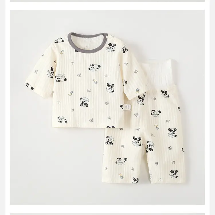 Baby Pajamas, Pure Cotton, Thin Style, Children's Home Wear, Summer Boys' and Girls' Three-Quarter Sleeve Air-Conditioning Clothing, High-Waisted Two-Piece Set — feature 10