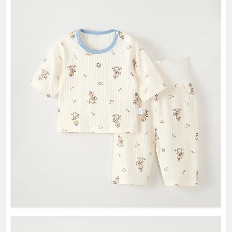 Baby Pajamas, Pure Cotton, Thin Style, Children's Home Wear, Summer Boys' and Girls' Three-Quarter Sleeve Air-Conditioning Clothing, High-Waisted Two-Piece Set — feature 11