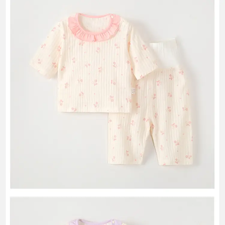 Baby Pajamas, Pure Cotton, Thin Style, Children's Home Wear, Summer Boys' and Girls' Three-Quarter Sleeve Air-Conditioning Clothing, High-Waisted Two-Piece Set — feature 12