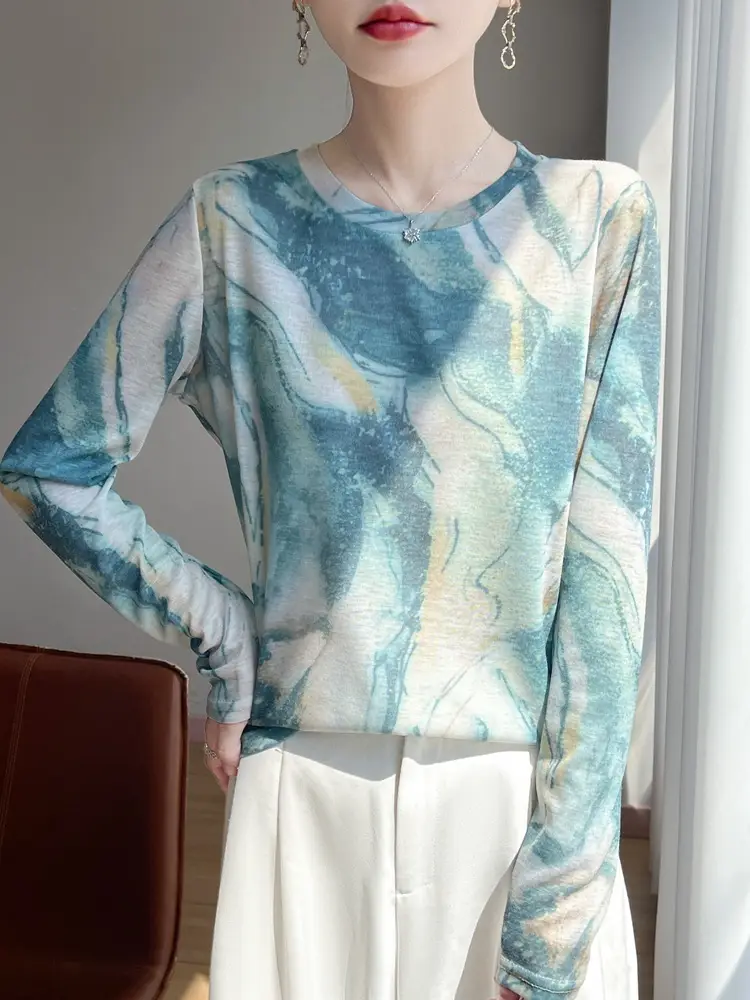 Cross-Border Long-Sleeved T-Shirt Women's Knitwear Top 2026 Spring and Summer New Style Fashionable Inner Wear Loose Fit Slimming