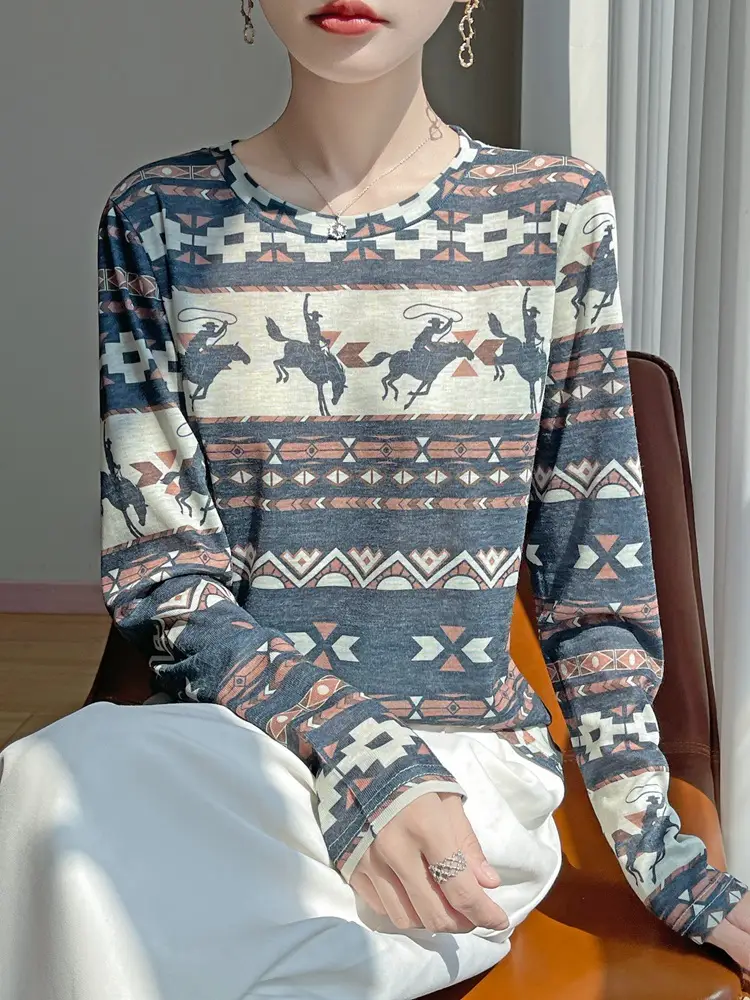 Cross-Border Long-Sleeved T-Shirt Women's Knitwear Top 2026 Spring and Summer New Style Fashionable Inner Wear Loose Fit Slimming