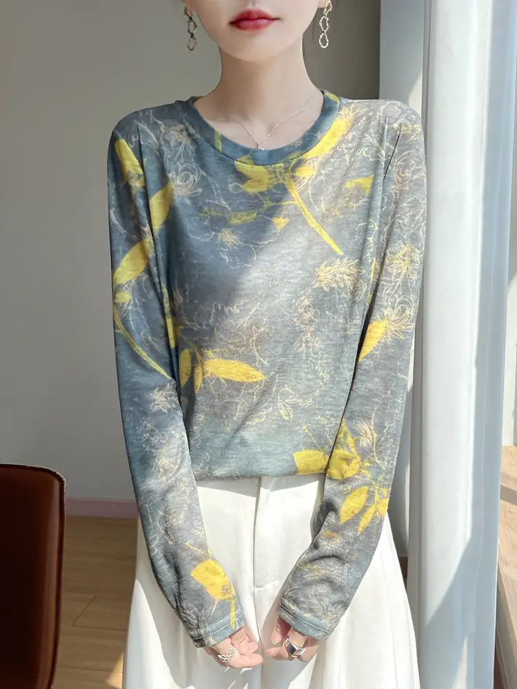 Cross-Border Long-Sleeved T-Shirt Women's Knitwear Top 2026 Spring and Summer New Style Fashionable Inner Wear Loose Fit Slimming