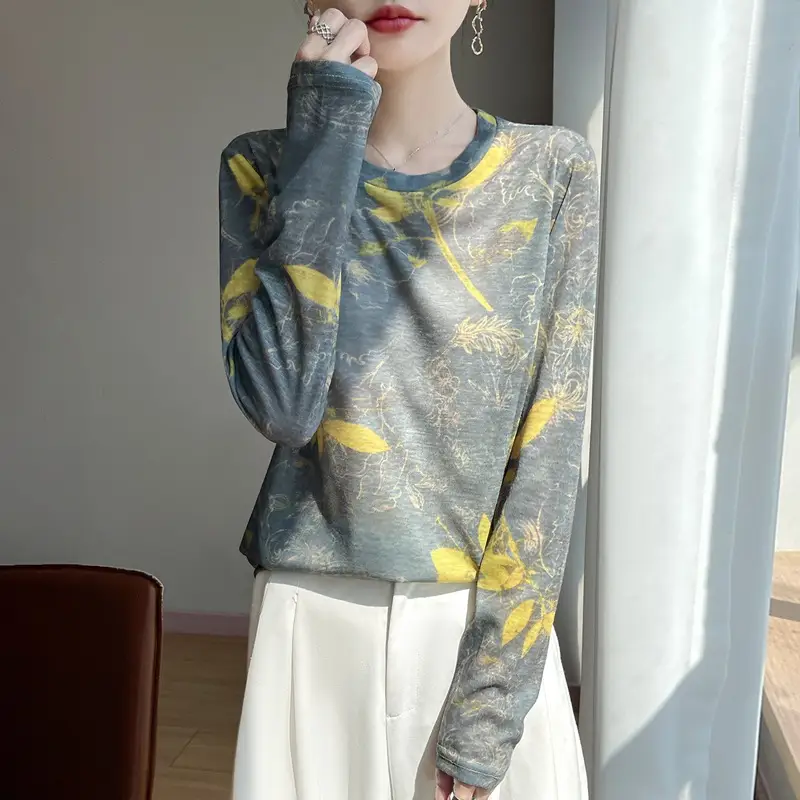 Cross-Border Long-Sleeved T-Shirt Women's Knitwear Top 2026 Spring and Summer New Style Fashionable Inner Wear Loose Fit Slimming
