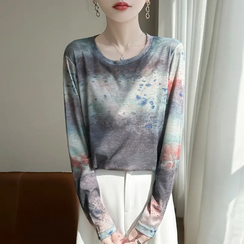 Cross-Border Long-Sleeved T-Shirt Women's Knitwear Top 2026 Spring and Summer New Style Fashionable Inner Wear Loose Fit Slimming