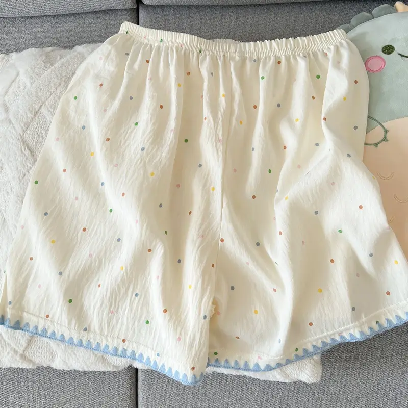 Large Size Pajamas with Breast Pads for Women, Spring and Summer, Lace, Fresh and Colorful, Small Polka Dots, Short-Sleeved Three-Piece Set, Ready for Cross-Border Shipping
