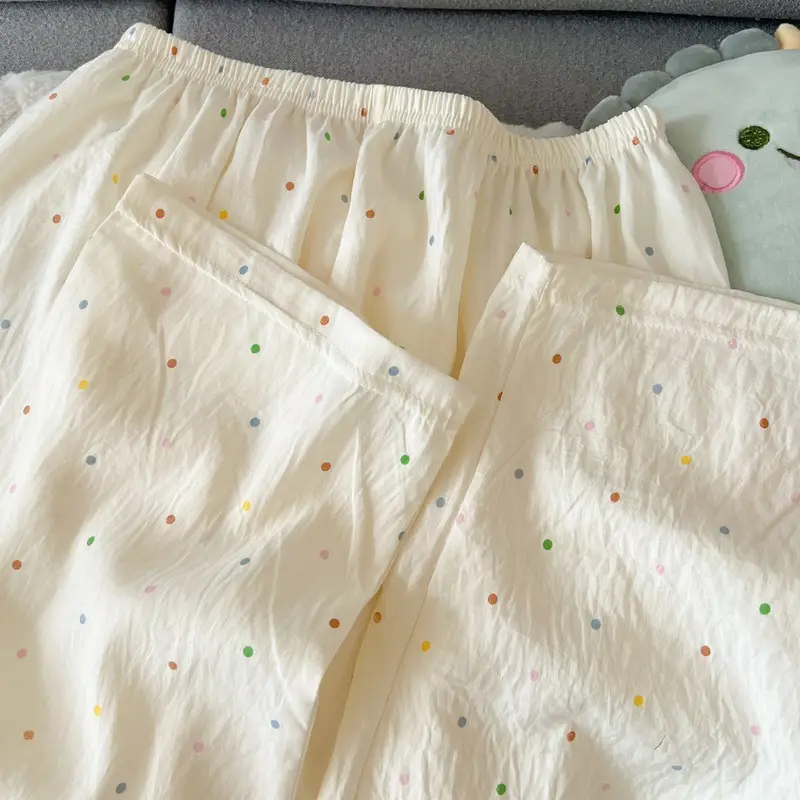 Large Size Pajamas with Breast Pads for Women, Spring and Summer, Lace, Fresh and Colorful, Small Polka Dots, Short-Sleeved Three-Piece Set, Ready for Cross-Border Shipping — feature 8