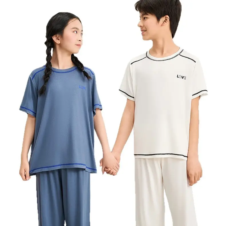 Mole Children's Pajamas for Boys, Summer New Boys' Home Wear, Big Kids, Girls, Teenagers, Ice Silk, Air Conditioning Thin